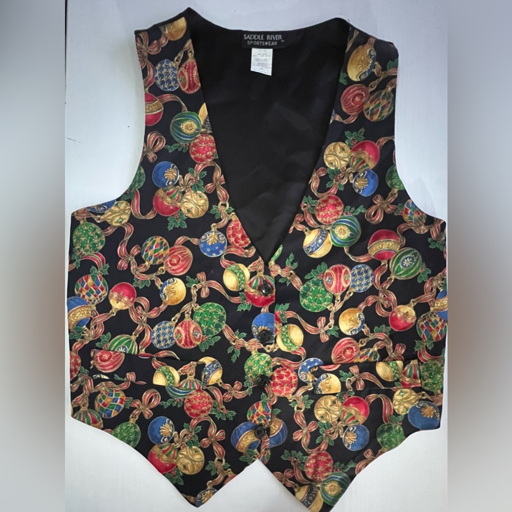 Saddle River Vintage Christmas Ornament Party Vest Size Small EUC